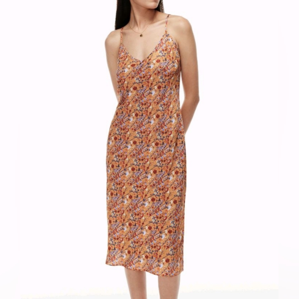 Wilfred Aritzia Only Slip Satin Floral Midi Dress Size S Fall Bohemian Romantic